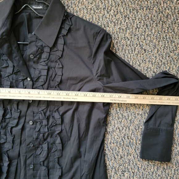 Elie Tahari Black Ruffled Tuxedo Shirt Size Medium - Picture 9 of 9